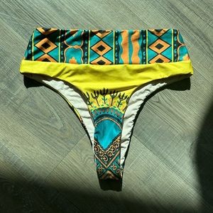 B-FYNE High-Waisted Bikini Bottom in Yellow Print